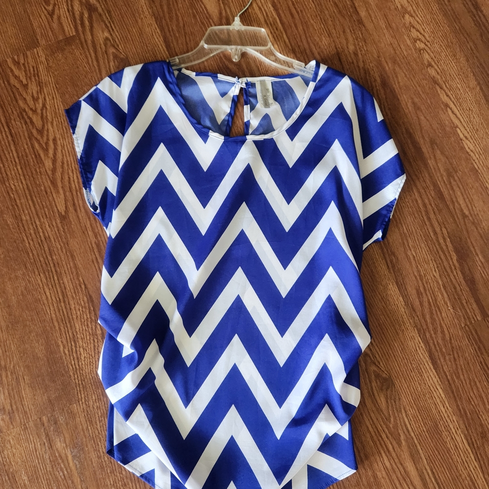 Blue and White Chevron Women's Top